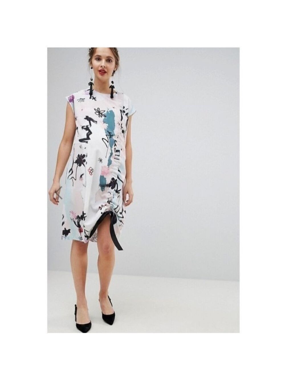 ASOS Abstract Side Ruched Ribbon Tie Dress - Picture 15 of 16